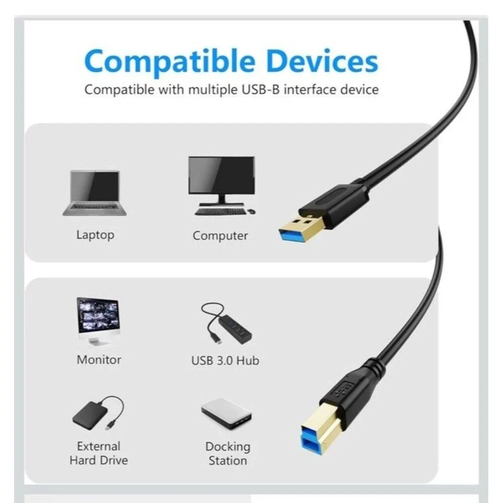 USB 3.0 Cable a to B 5ft, Superspeed USB 3.0 A-B Cable - for Scanner, Printers,